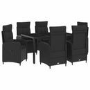 vidaXL Kültéri étkező szett 7 pcs Fekete 150 x 90 x 75 cm polirattan