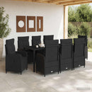vidaXL Kültéri étkező szett 9 pcs Fekete 190 x 90 x 75 cm polirattan