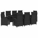 vidaXL Kültéri étkező szett 9 pcs Fekete 190 x 90 x 75 cm polirattan