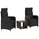 vidaXL Kerti lounge szett 3 db Fekete PE rattan és porbevonatos acél