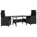 vidaXL Kültéri étkező szett 3 pcs Fekete polirattan