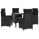 vidaXL Kültéri étkező szett 5 db Fekete PE rattan és porbevonatos acél