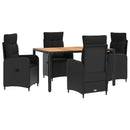 vidaXL Kültéri étkező szett 5 db Fekete PE rattan és porbevonatos acél