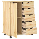 vidaXL Görgős szekrény kerékkel Barna 63,5 x 39 x 79 cm Tömör fenyőfa