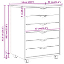 vidaXL Görgős szekrény fiókokkal MOSS Tiszta lakk 53 x 39 x 65,5 cm