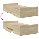 vidaXL Ágykeret tárolóval fiókkal Sonoma Tölgy 80 x 200 cm Szerelt Fa