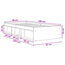 vidaXL Ágykeret tárolóval polcokkal Betonszürke 80 x 200 cm Szerelt Fa
