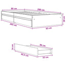 vidaXL Ágykeret tárolóval fiókkal Betonszürke 80 x 200 cm Szerelt Fa