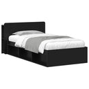 vidaXL Ágykeret tárolóval fejtámlával Fekete 75 x 190 cm Szerelt Fa