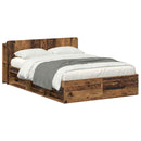 vidaXL Ágykeret tárolóval fejtámlával Antik Fa 135 x 190 cm Szerelt Fa