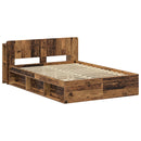 vidaXL Ágykeret tárolóval fejtámlával Antik Fa 135 x 190 cm Szerelt Fa