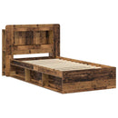 vidaXL Ágykeret tárolóval fejtámlával Antik Fa 90 x 200 cm Szerelt Fa