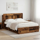 vidaXL Ágykeret tárolóval fejtámlával Antik Fa 140 x 190 cm Szerelt Fa