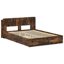 vidaXL Ágykeret tárolóval fiókkal Füstös Tölgy 135 x 190 cm Szerelt Fa