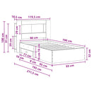 vidaXL Ágykeret tárolóval fejtámlával Antik Fa 90 x 190 cm Szerelt Fa