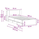 vidaXL Ágykeret tárolóval és fejtámlával Füstös Tölgy 80 x 200 cm
