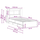 vidaXL Ágykeret tárolóval és fejtámlával Füstös Tölgy 90 x 200 cm