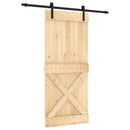 vidaXL Csúszó ajtó Természetes és Fekete 90 x 210 cm Szilárd Fenyőfa