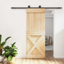 vidaXL Csúszó ajtó Természetes és Fekete 80 x 210 cm Szilárd Fenyőfa