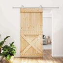 vidaXL Csúszó ajtó Természetes és Fehér 95 x 210 cm Szilárd Fenyőfa