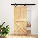 vidaXL Csúszó ajtó Természetes és Fekete 90 x 210 cm Szilárd Fenyőfa