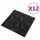 vidaXL Fali panelek 12 pcs Gyémánt Fekete 50 x 50 cm XPS Hab