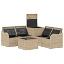 vidaXL Kanapé Szett 6 db Beige és Krémszínű Poli rattan és acél