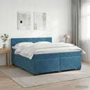 vidaXL Boxspring ágy matraccal Sötét kék 200 x 200 cm Bársony