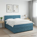 vidaXL Boxspring ágy matraccal Sötét kék 140 x 200 cm Bársony