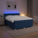 vidaXL Boxspring ágy matraccal LED szalagokkal Kék 200 x 200 cm Szövet