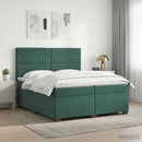vidaXL Boxspring ágy matraccal Sötétzöld 200 x 200 cm Bársony