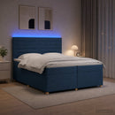 vidaXL Boxspring ágy matraccal LED szalagokkal Kék 200 x 200 cm Szövet