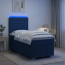 vidaXL LED Boxspring Ágy Mattal fejtámlával Kék 100 x 200 cm Szövet