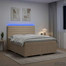 vidaXL LED Boxspring Ágy Mattal Krémszínű 140 x 200 cm Szövet