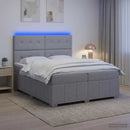 vidaXL LED Boxspring Ágy Mattal Világosszürke 200 x 200 cm Szövet