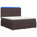 vidaXL LED Boxspring Ágy Mattal Sötét Barna 140 x 190 cm Szövet