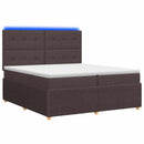 vidaXL LED Boxspring Ágy Mattal Sötét Barna 200 x 200 cm Szövet