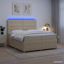 vidaXL LED Boxspring Ágy Mattal Krémszínű 200 x 200 cm Szövet