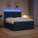 vidaXL LED Boxspring Ágy Mattal fejtámlával Kék 200 x 200 cm Szövet