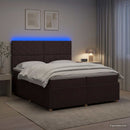 vidaXL LED Boxspring Ágy Mattal Sötét Barna 200 x 200 cm Szövet