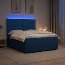 vidaXL LED Boxspring Ágy Mattal fejtámlával Kék 200 x 200 cm Szövet