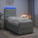 vidaXL LED Boxspring Ágy Mattal Világosszürke 90 x 190 cm Bársony