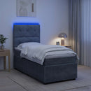 vidaXL LED Boxspring Ágy Mattal Sötétszürke 90 x 190 cm Bársony