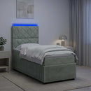vidaXL LED Boxspring Ágy Mattal Világosszürke 100 x 200 cm Bársony