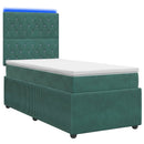 vidaXL LED Boxspring Ágy Mattal Sötétzöld 90 x 190 cm Bársony