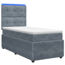 vidaXL LED Boxspring Ágy Mattal Sötétszürke 90 x 190 cm Bársony