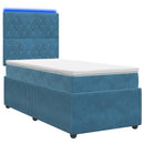 vidaXL LED Boxspring Ágy Mattal fejtámlával Kék 90 x 200 cm Bársony