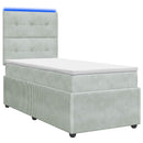 vidaXL LED Boxspring Ágy Mattal Világosszürke 100 x 200 cm Bársony