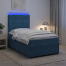 vidaXL LED Boxspring Ágy Mattal fejtámlával Kék 120 x 190 cm Bársony