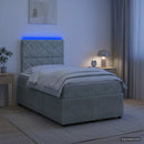 vidaXL LED Boxspring Ágy Mattal Világosszürke 120 x 190 cm Bársony